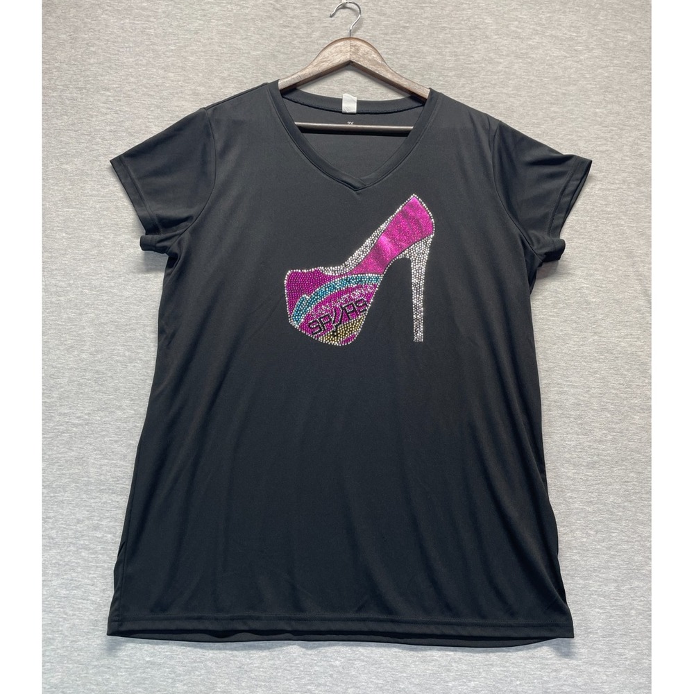 San Antonio Spurs T Shirt Womens 2X Black BAW Athletic Basketball NBA Rhinestone